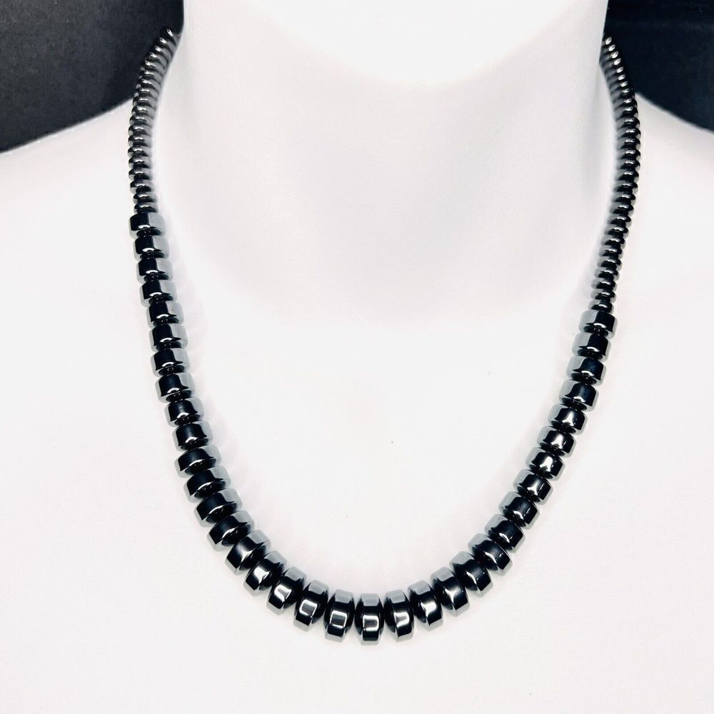 Vintage Genuine Hematite Necklace Graduated Beads Beaded Magnetic Clasp 4368